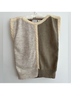 VINTAGE Surrey Classics Knit Vest Neutral Cable Knit Angora Detail Colourblock